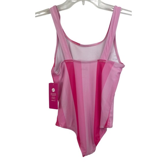 Barbie One Piece Pink Striped Swimsuit Girls Size 10 - Picture 2 of 10